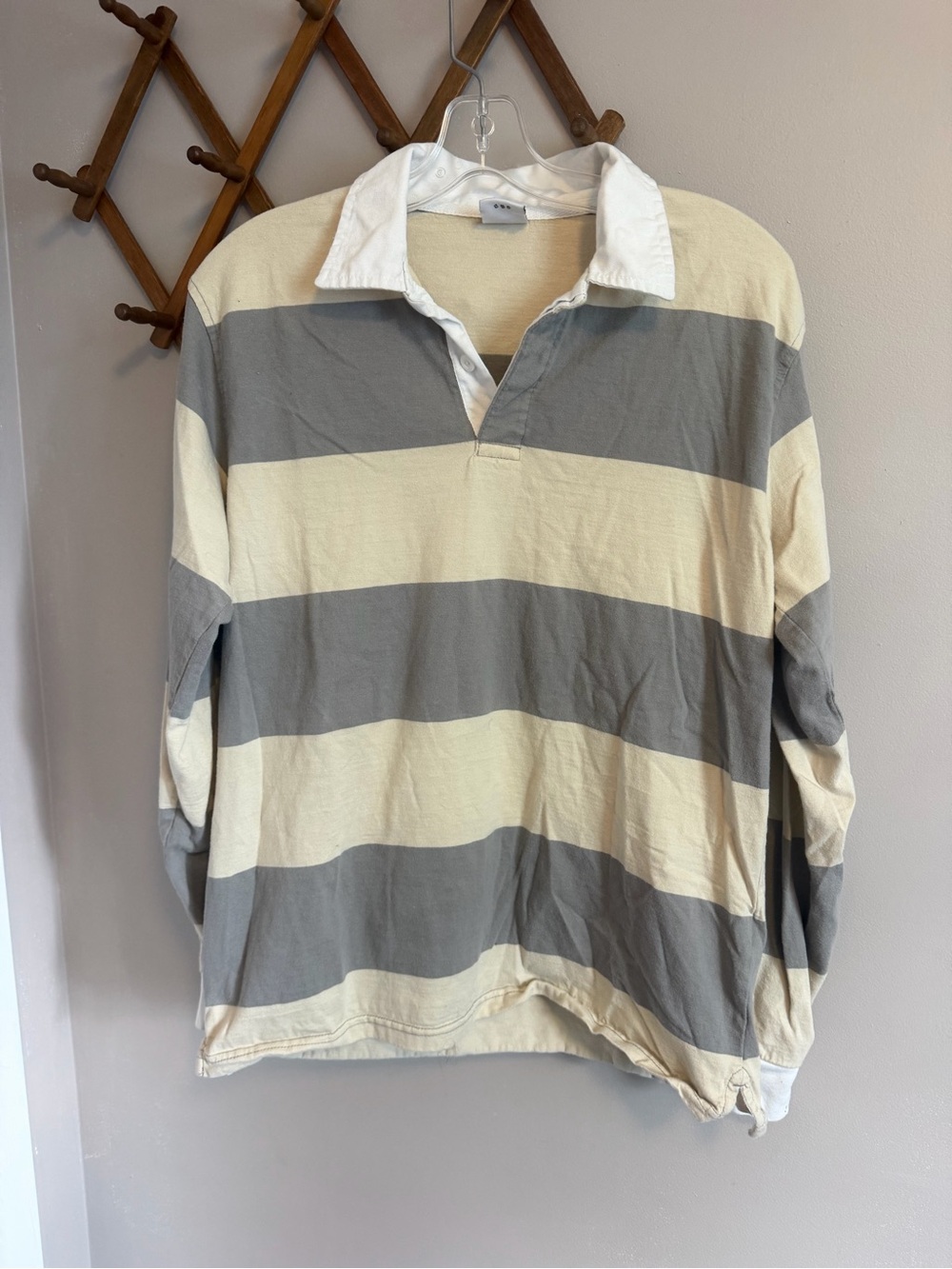 Urban Outfitters Striped Rugby Shirt Grey Beige White S